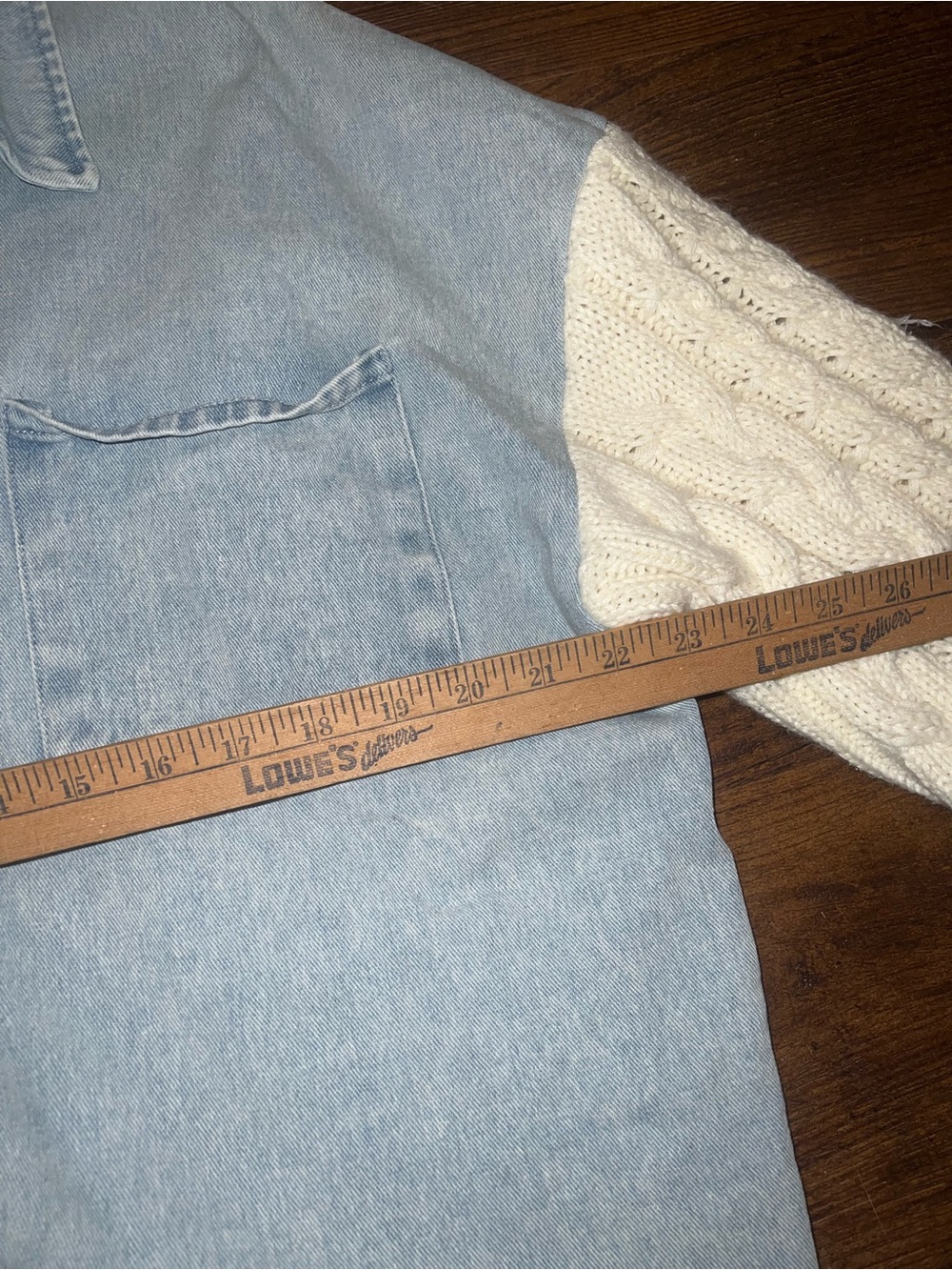 Blu Pepper Oversized Denim Two Tone Knit Sleeve Boho Casual Shacket Size XL - Picture 12 of 13